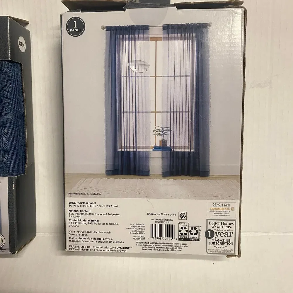 New Better Homes &Gardens Solid Fringe Single Rod Pocket Blue 2 Curtain Panels
